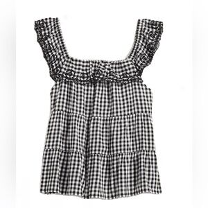 Old Navy Black and White Checkered Plaid Blouse